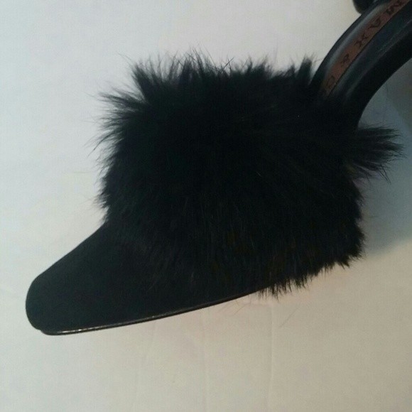 MAX&Co Fur Mules REAL FUR Trim Suede Uppers BLACK 4" HEELS WOMENS 35 IT - Picture 6 of 10